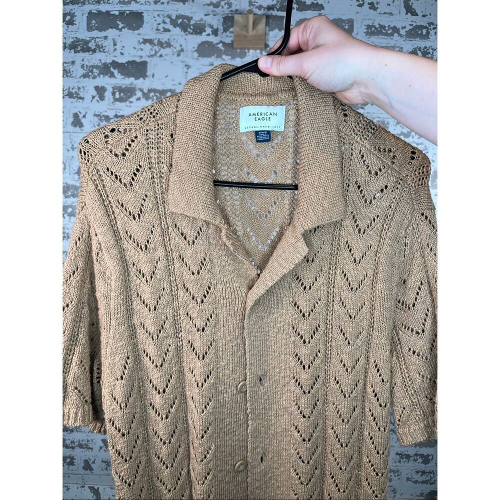 American Eagle | mens knitted button down short sleeve sweater